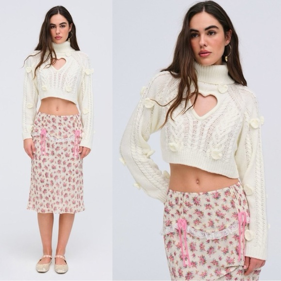 Free People For Love & Lemons Etienne Midi Skirt Medium Cottage Coquette Dainty